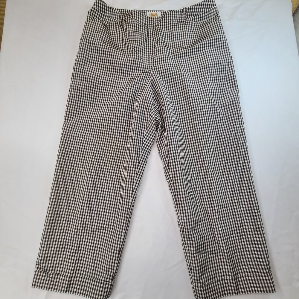 Talbots Hampshire Ankle Pants Brown White Gingham Check Cuff Silk Cotton 16 - Picture 5 of 12